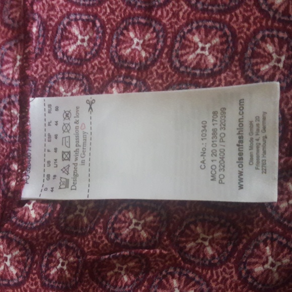 Olsen Long Sleeve Blouse, Dark Red, Size Large (14) - Picture 10 of 11